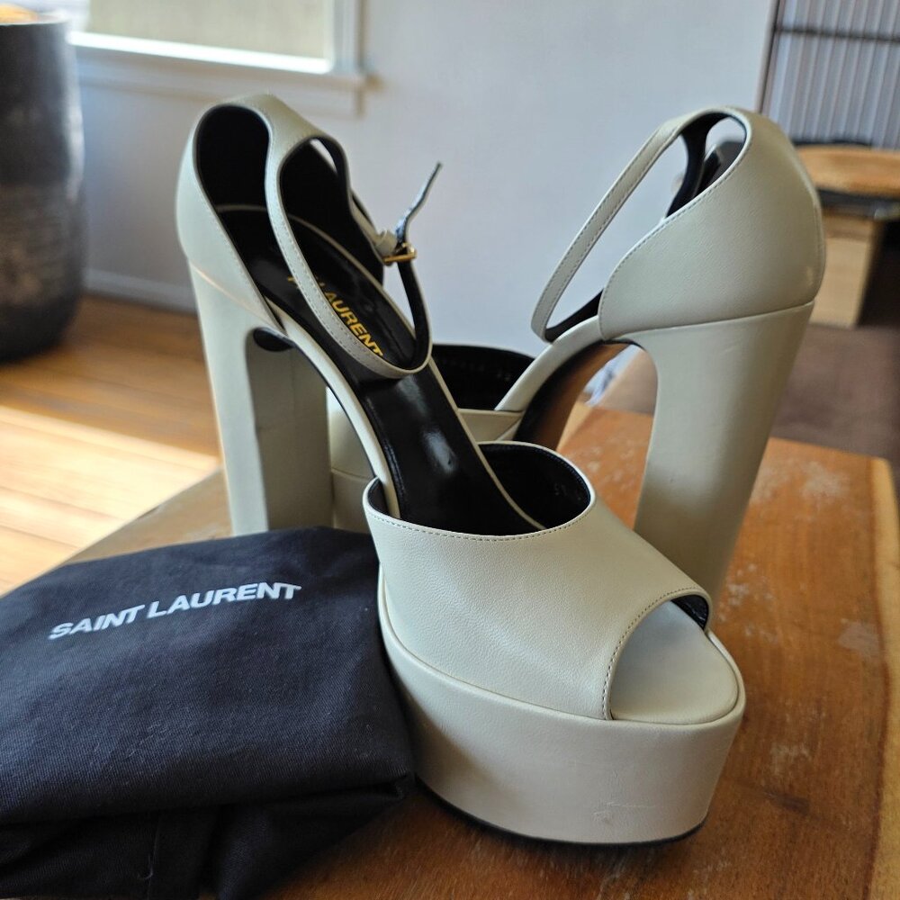 Saint Laurent Jodie 145 Ivory Platform Smooth Leather Sandals